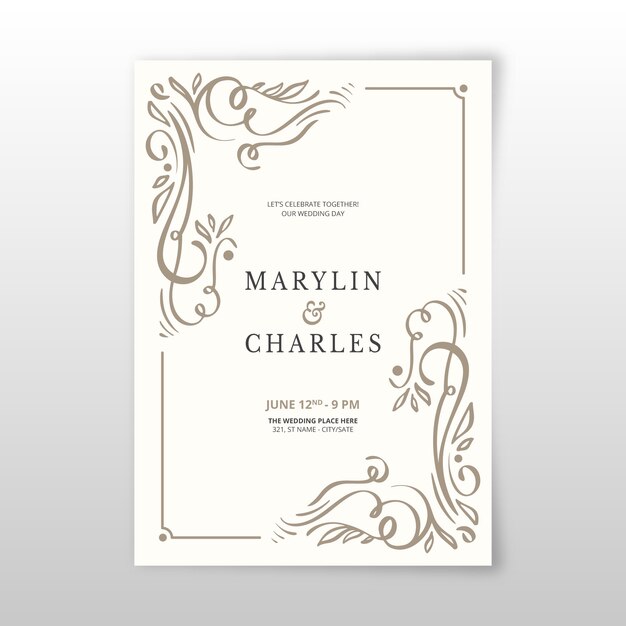 Vintage ornamental template wedding invitation