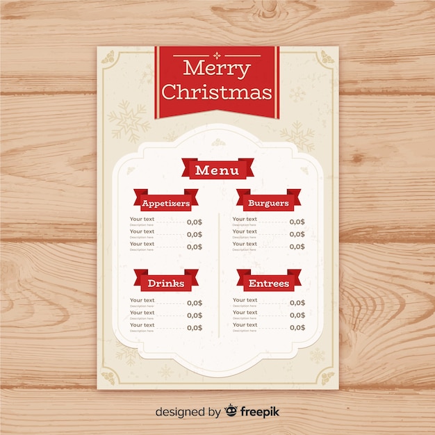 Vintage ornaments christmas menu template