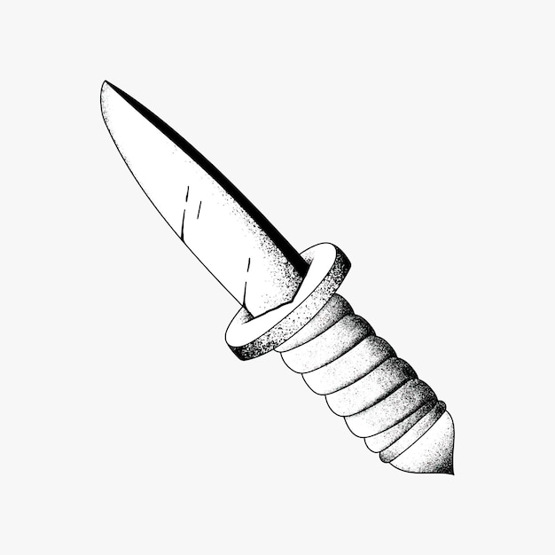 Vintage outline camp knife old school flash tattoo design symbol 