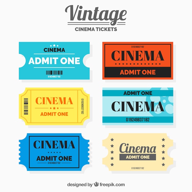 Урожай пакет билетов в кино с различными цветами