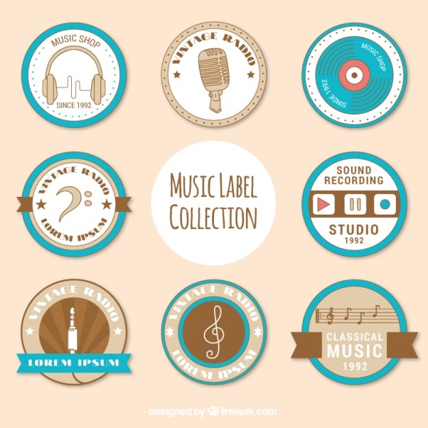 Free vector vintage pack of music labels