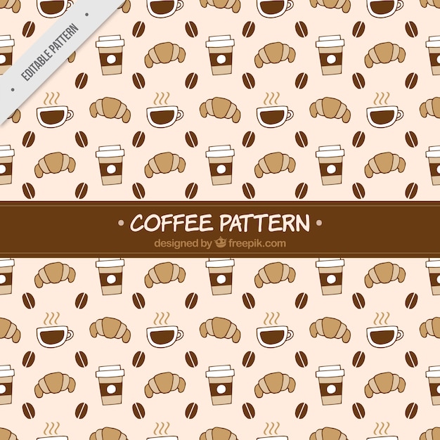 Free vector vintage pattern of croissant and coffee