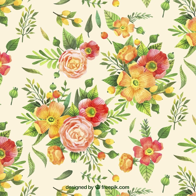 Vintage pattern of hand painted flowers