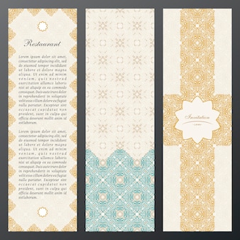 Vintage pattern labels vertical cards in ethnic design eastern floral frame