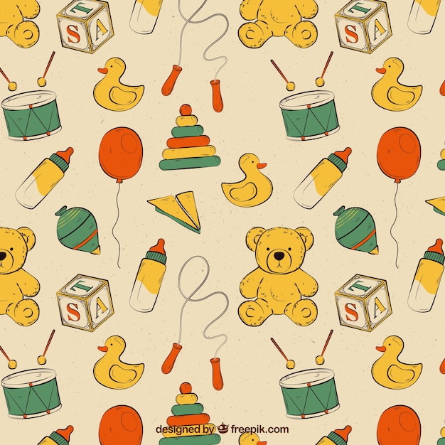 Free vector vintage pattern with baby toys