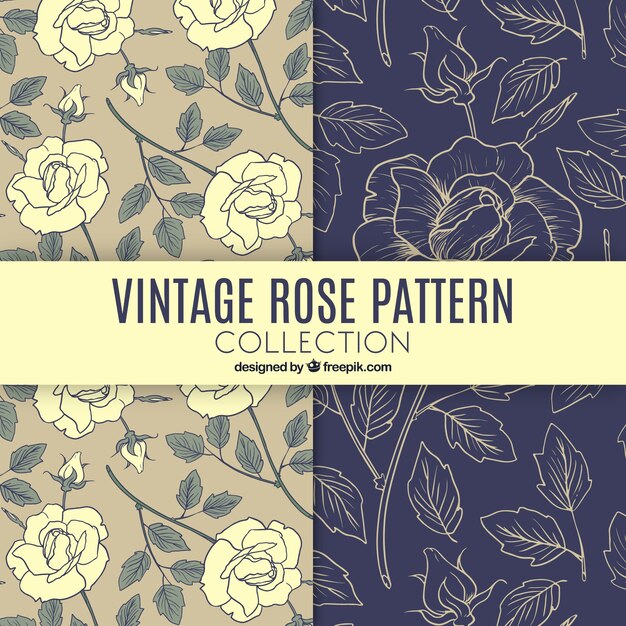 Free Vector vintage patterns of hand drawn roses 