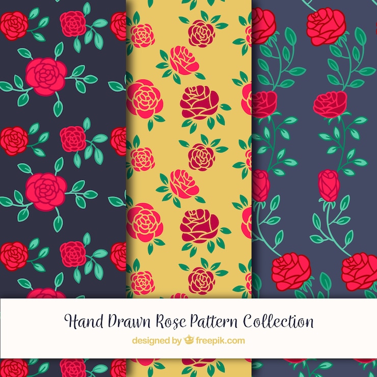 Free Vector vintage patterns of hand drawn roses 