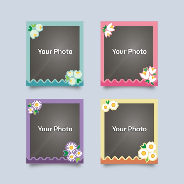Бесплатное векторное изображение Винтаж фоторамки с цветами