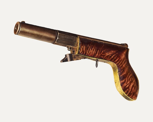 Vintage pistol gun vector illustration, remixed from the artwork by Alf Bruseth