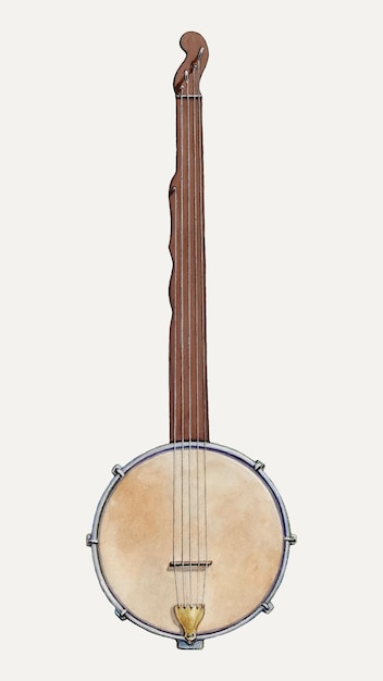 Vintage plantation banjo illustration vector, remixed from the artwork by Floyd R. Sharp