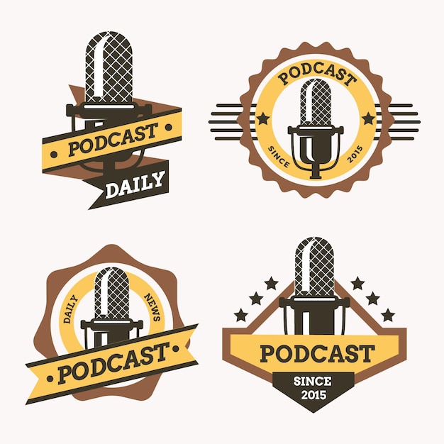 Free vector vintage podcast logo collection