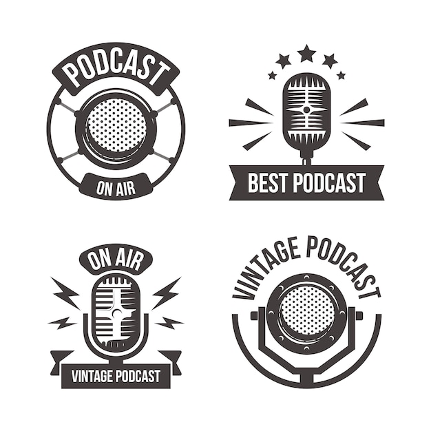 Vettore gratuito set logo podcast vintage