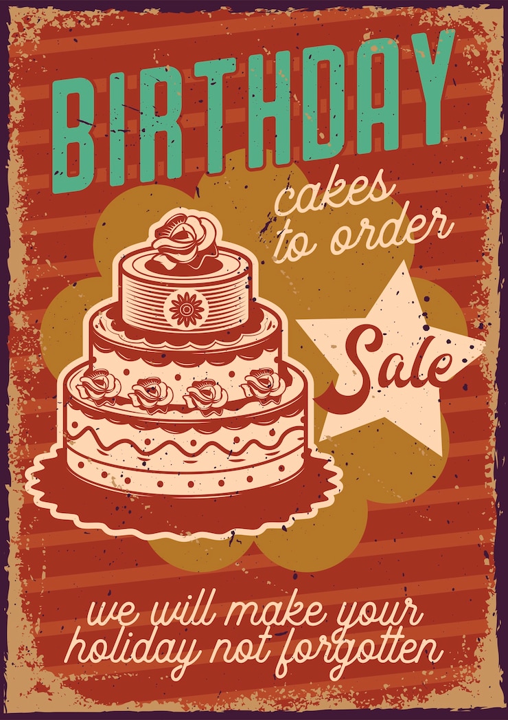Free Vector vintage poster with illustration of a big cake