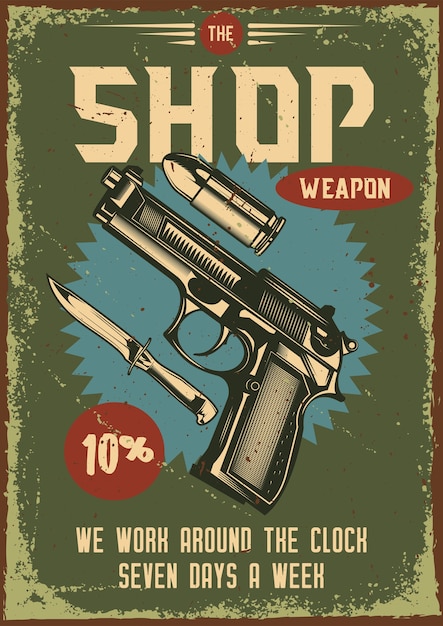 銃とその部品のイラストとビンテージポスター