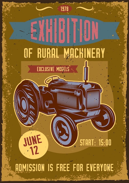 Бесплатное векторное изображение Старинный плакат с иллюстрацией трактора