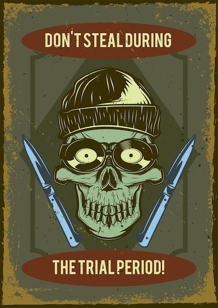 Free vector vintage poster with illustration of a thief's skull with lock picks
