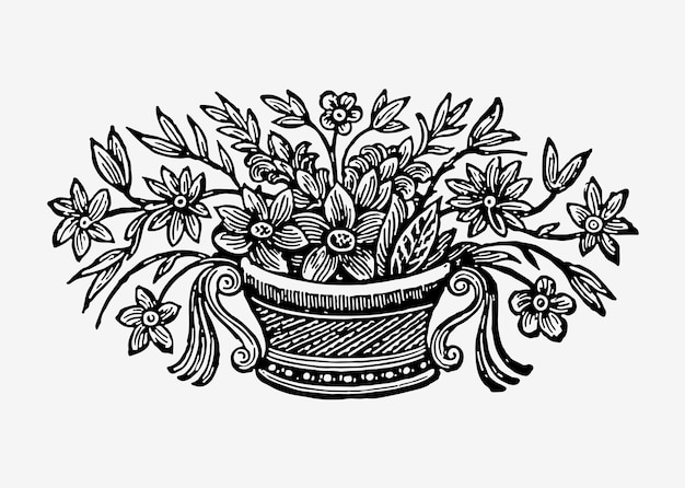 Vettore gratuito illustrazione di fiori in vaso d'epoca