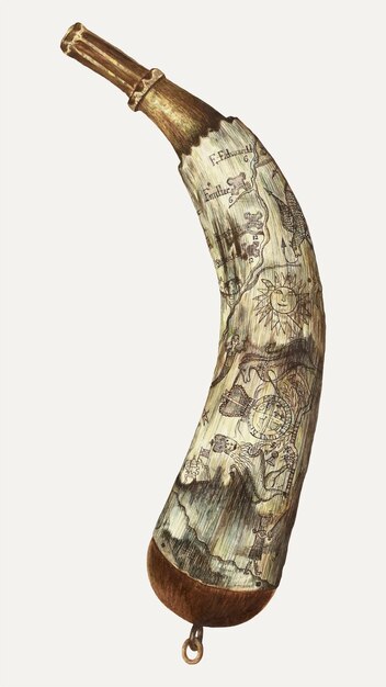 Векторная иллюстрация винтажного порохового рога, ремикс из рисунка Эдит Таунер