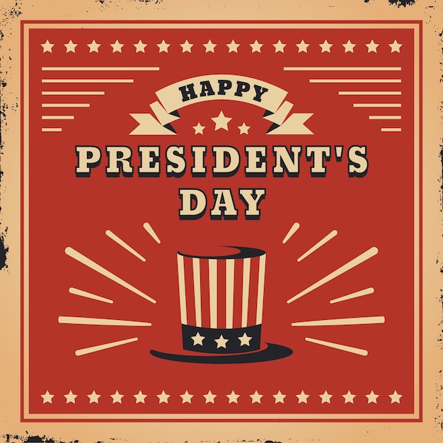 Free vector vintage president's day and top hat with flag