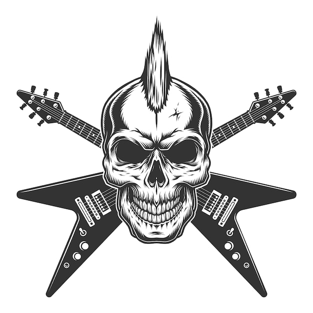 Vintage punk rock star skull