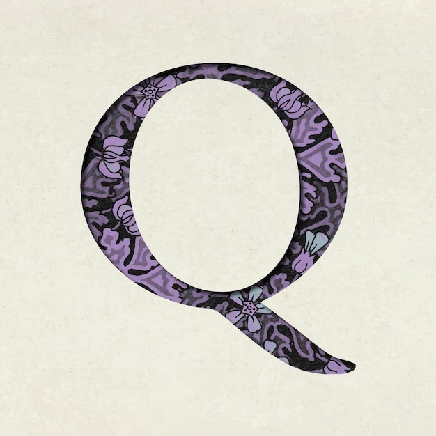 Free vector vintage purple  letter q typography