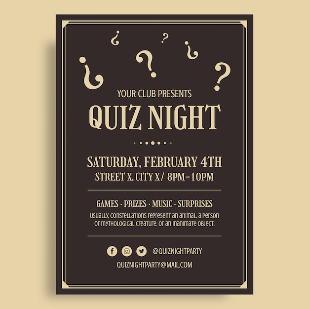 Free vector vintage quiz night flyer