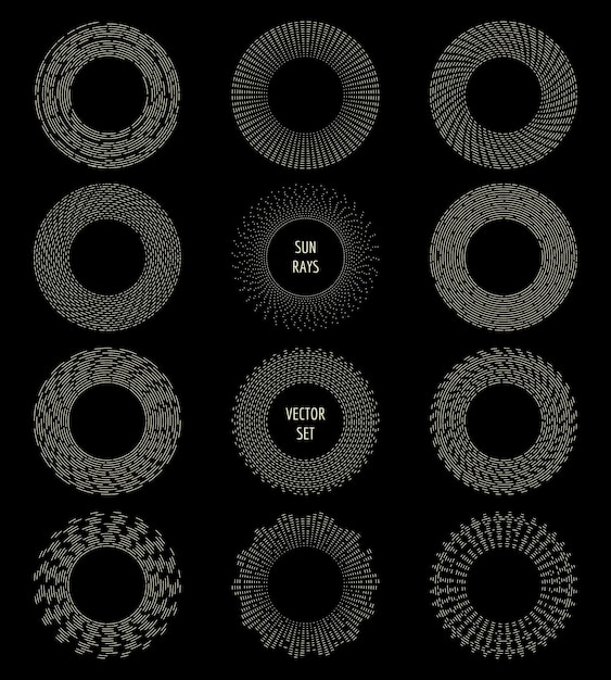 細い線のスタイルのビンテージ放射状太陽光線フレーム。流行に敏感なロゴ。