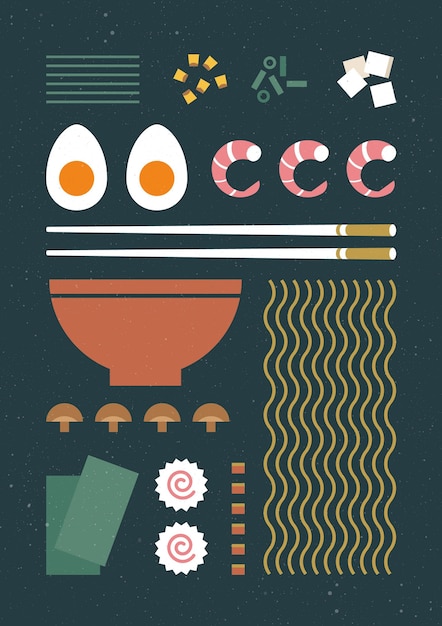 Vettore gratuito poster vintage di ramen e bacchette