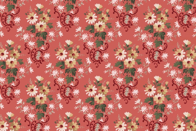 Free vector vintage red blooming flowers pattern background