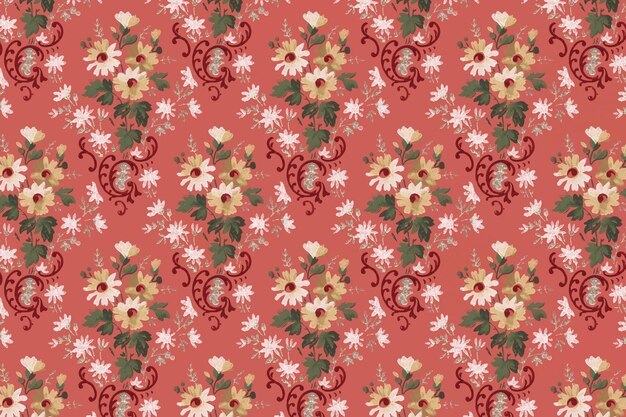 ヴィンテージの赤い咲く花のパターンの背景