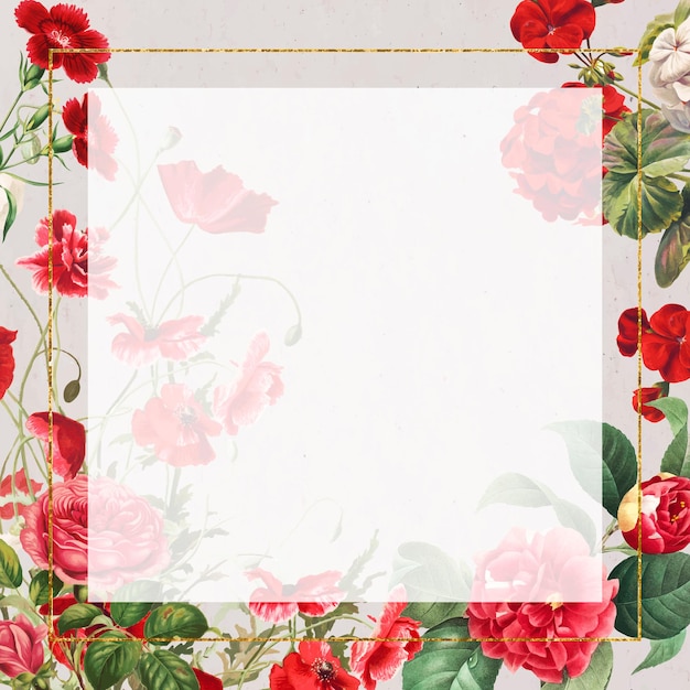 Free vector vintage red flowers  floral frame illustration