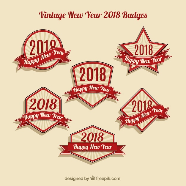 Free vector vintage red new year badges