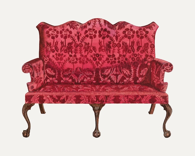 Vintage red settee vector illustration, remixed from the artwork by john dieterich