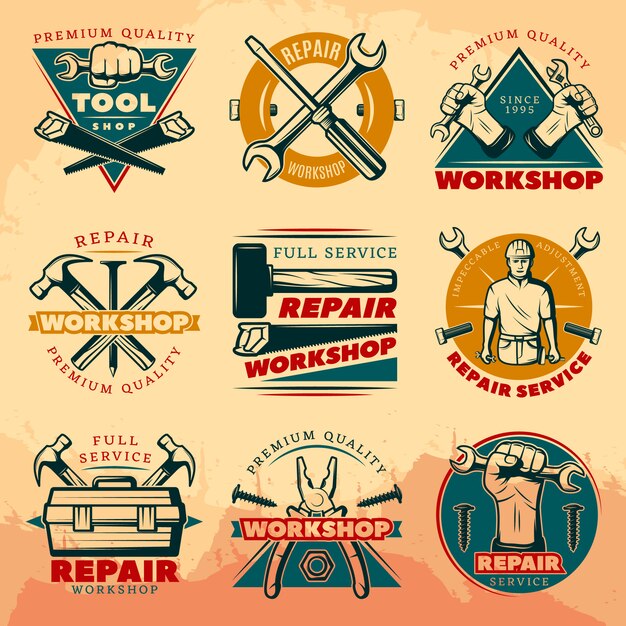 Vintage Repair Workshop emblem Set