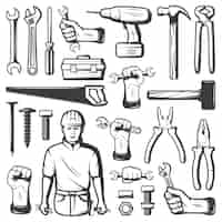 Free vector vintage repair workshop icon set