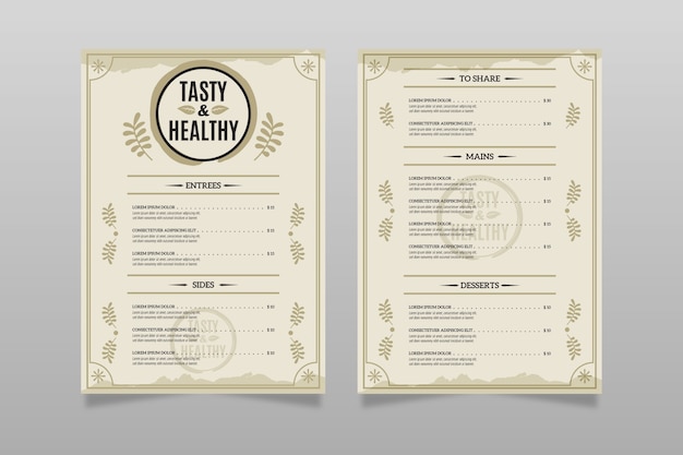 Vintage restaurant menu template concept