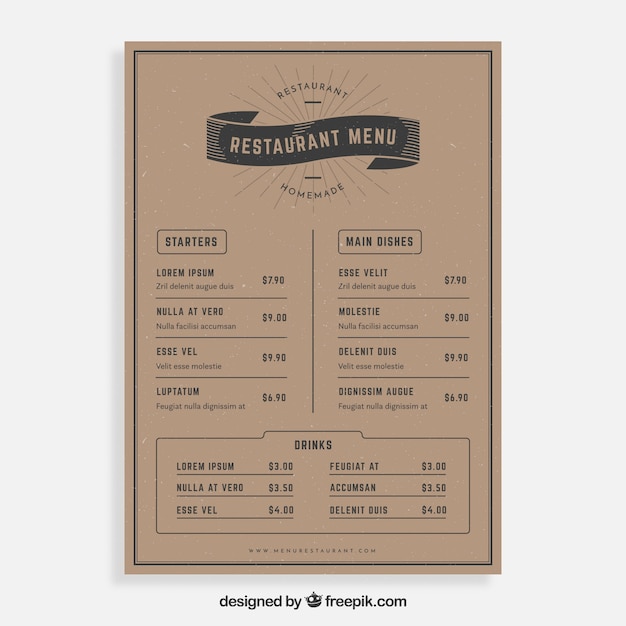 Vintage restaurant menu template