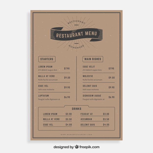 Free vector vintage restaurant menu template