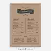 Free vector vintage restaurant menu template