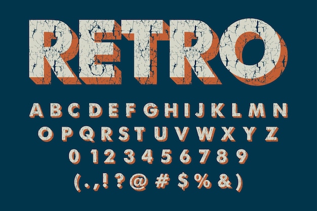 Free vector vintage retro alphabet with grunge texture