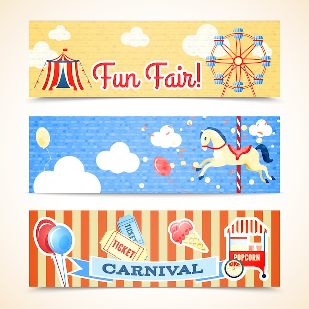 Free vector vintage retro carnival fun fair vertical banners isolated vector illustration