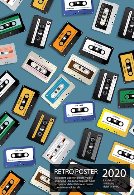 Free vector vintage retro cassette tape poster design template illustration