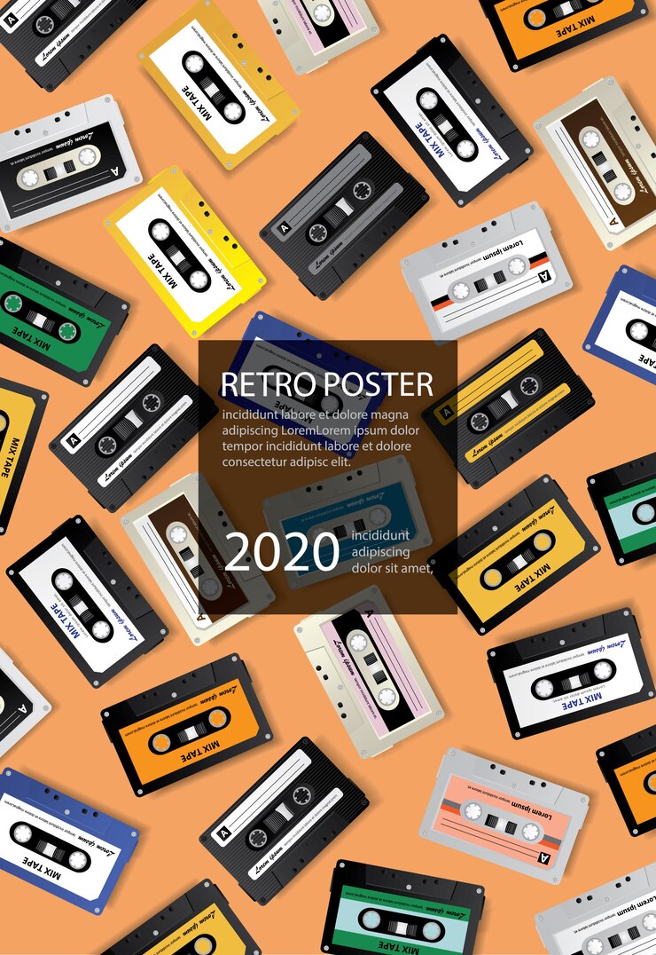 Free Vector vintage retro cassette tape poster design template vector illustration