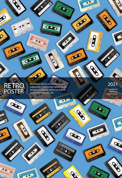 Free vector vintage retro cassette tape poster with seamless pattern