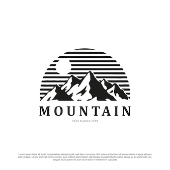 Урожай ретро дизайн логотипа горы гора и солнце или луна вектор