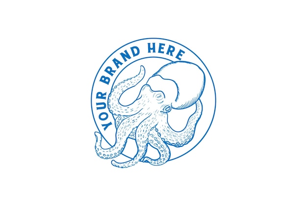 Vintage retro squid cuttlefish octopus tentacle badge emblem label logo design