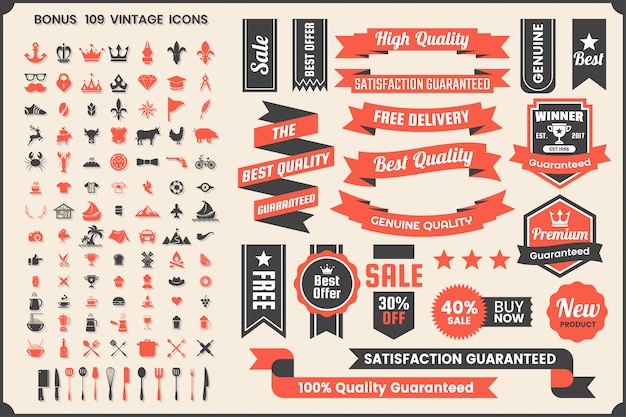Download Free Vintage Retro Vector Ribbons And Icons Premium Vector Use our free logo maker to create a logo and build your brand. Put your logo on business cards, promotional products, or your website for brand visibility.