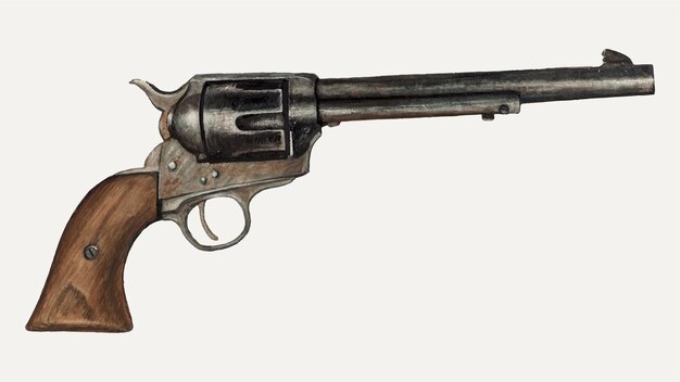 エリザベスジョンソンによるアートワークからリミックスされたヴィンテージリボルバー銃のベクトル図