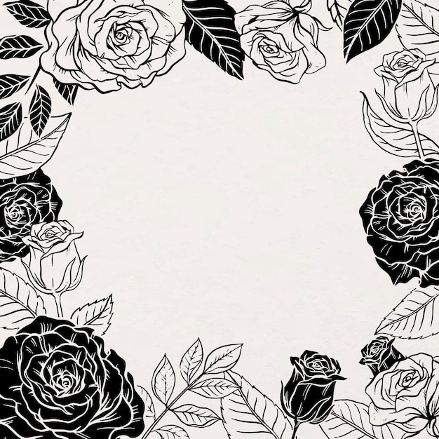 Free Vector | Vintage rose frame background, flower illustration in black  and white vector