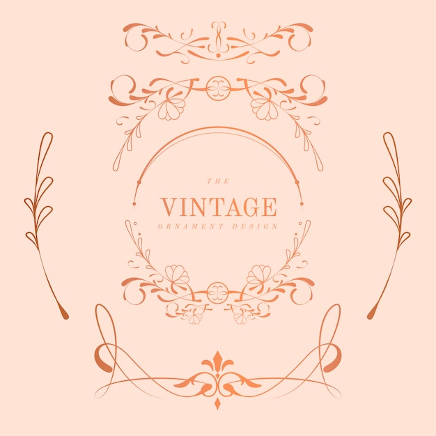 Vintage rose gold art nouveau badge vector set